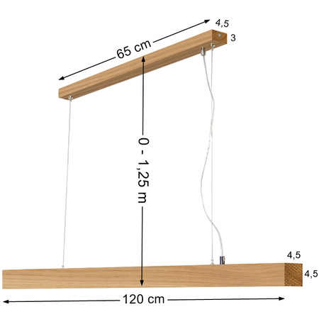 Lampa dębowa SLIM 120 cm 3000K