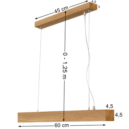 Lampa dębowa SLIM 60 cm 3000K