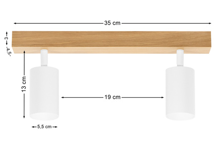 Lampa MODERN Biała - 2 x GU10 - L=35 cm - LED Wood