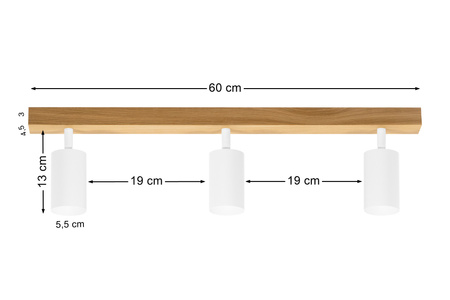 Lampa MODERN Biała - 3 x GU10 - L=60 cm - LED Wood