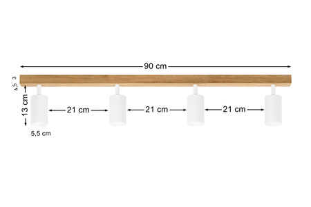 Lampa MODERN Biała - 4 x GU10 - L=90 cm - LED Wood